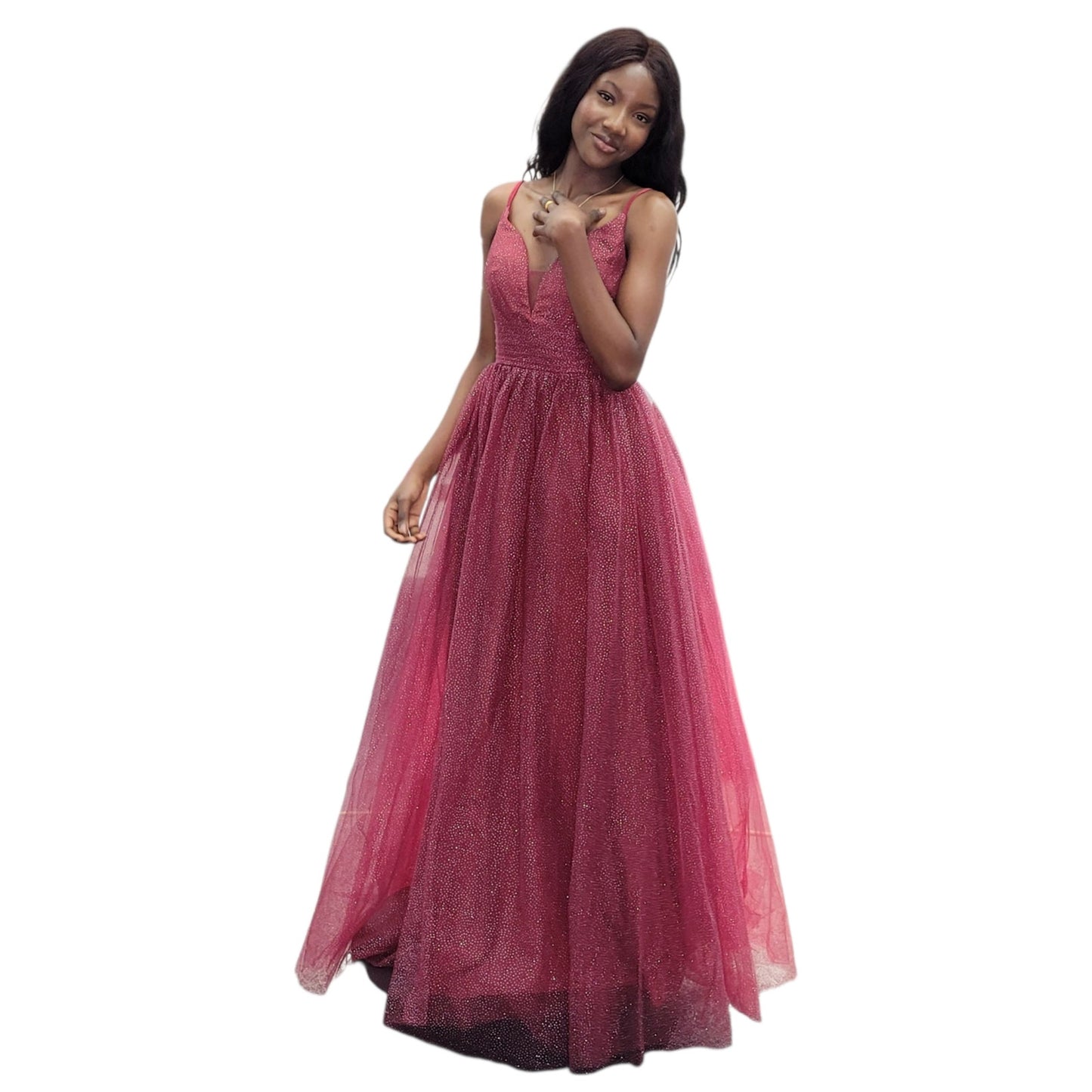 Burgundy Tulle Sparkle Gown with Corset Back
