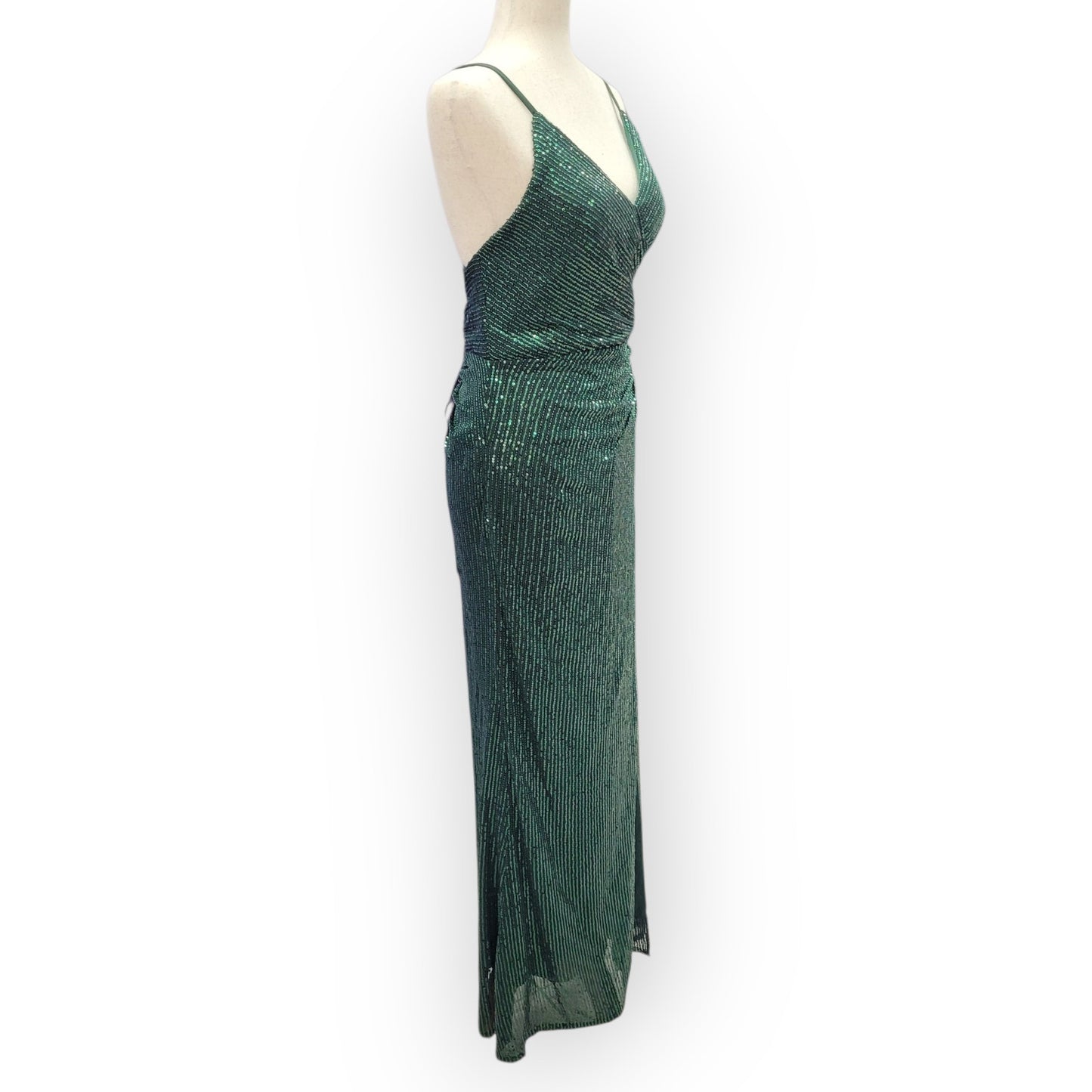 Strappy Evergreen Sequin Gown with Corset Back