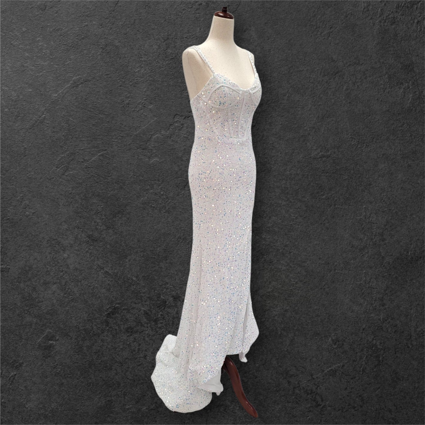 Stunning White Gown with Iridescent Sequins and Train