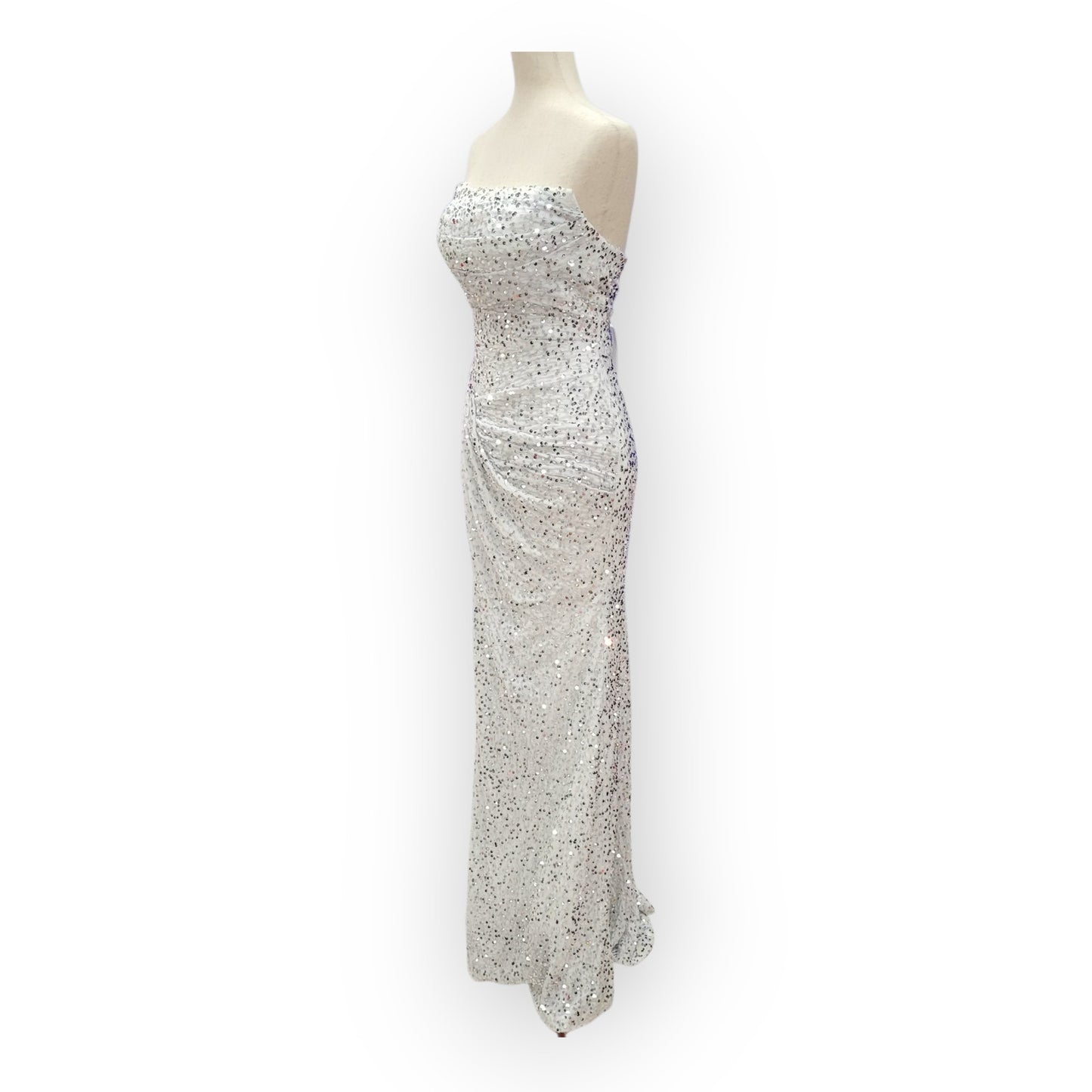 Strapless Sequin Gown with Leg Slit and Corset Back