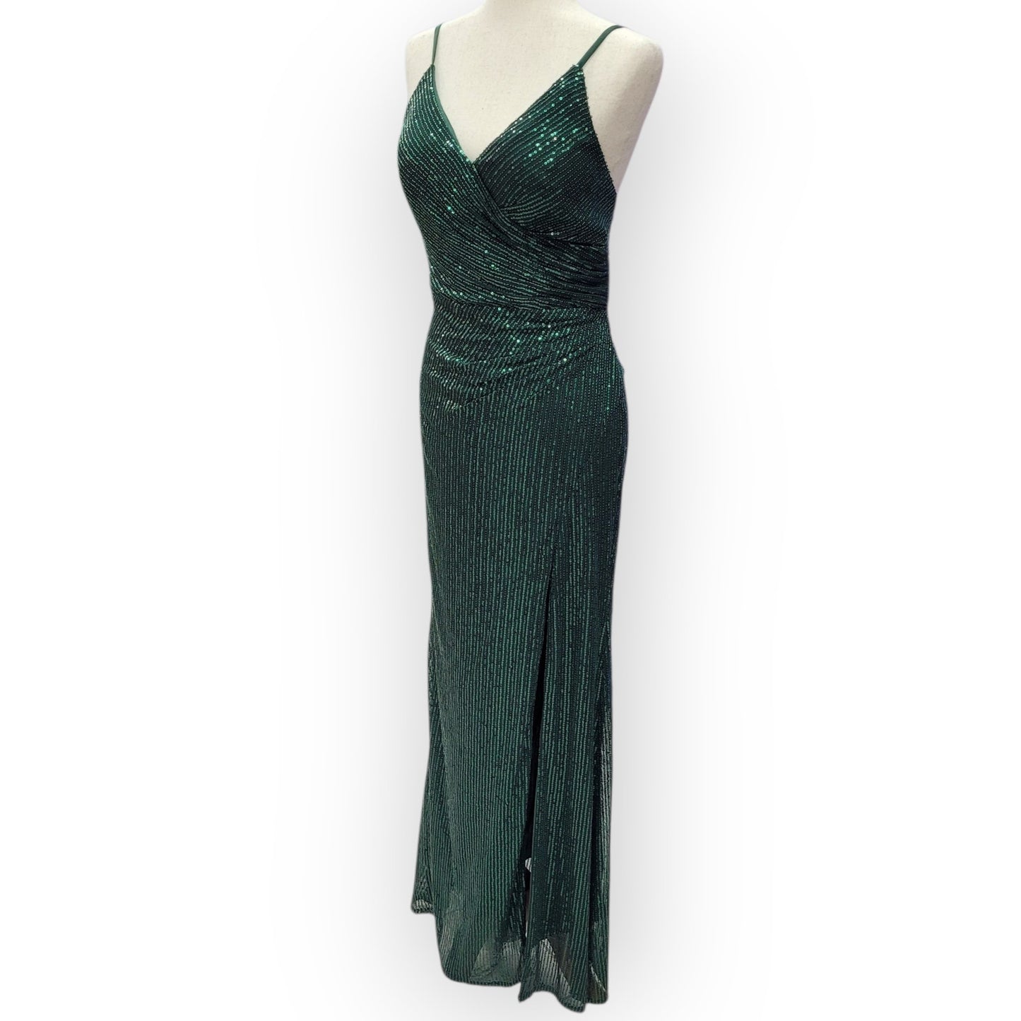Strappy Evergreen Sequin Gown with Corset Back
