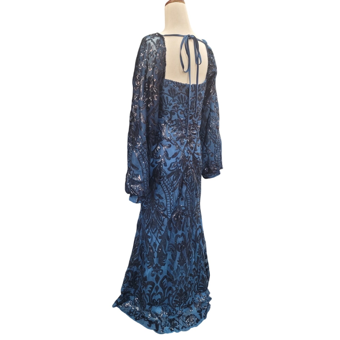 Long Sleeved Patterned Sequin Gown