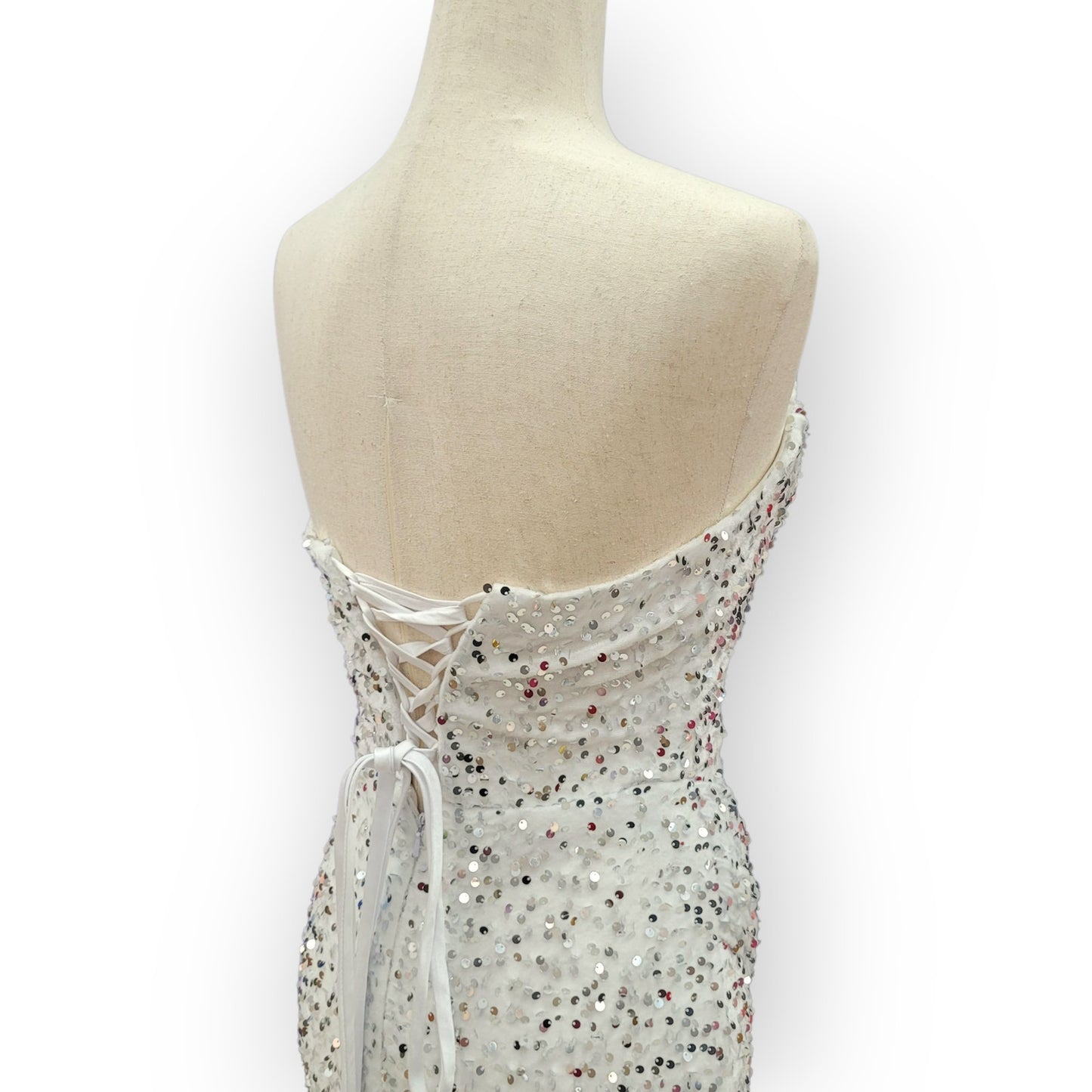 Strapless Sequin Gown with Leg Slit and Corset Back