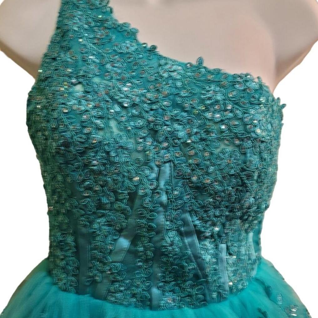 Women's Teal One Shoulder Asymmetrical Tiered Short Dress