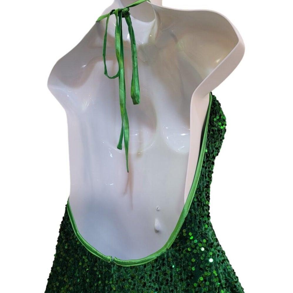 Women's Shamrock Green V Neck Halter Short Dress