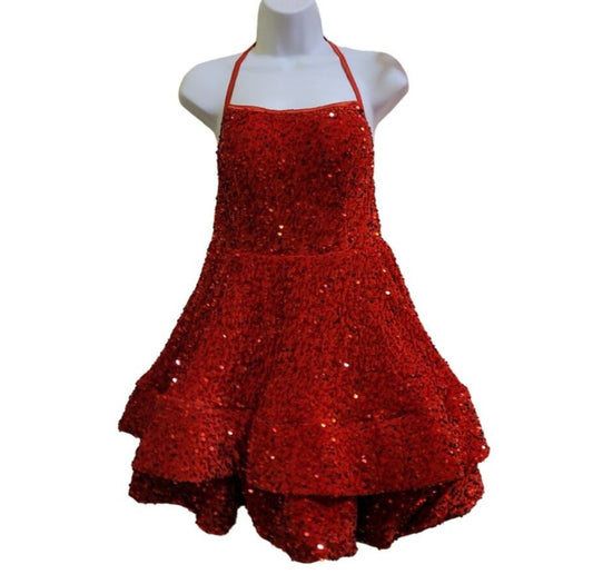 Women's Bright Red Scoop Neck Halter Short Dress