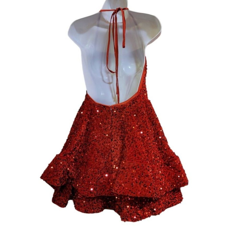 Women's Bright Red Scoop Neck Halter Short Dress