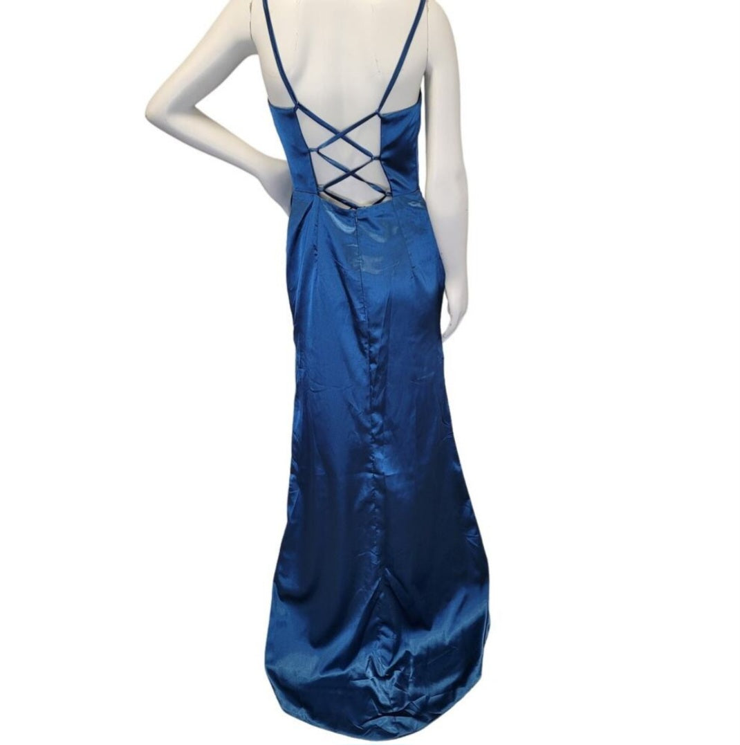 Teal Strappy Halo Dress Scoop Neckline with Corset Back