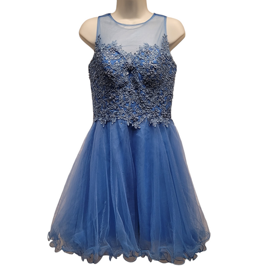 Women's Peacock Blue Short Mesh Top Sweetheart Dress