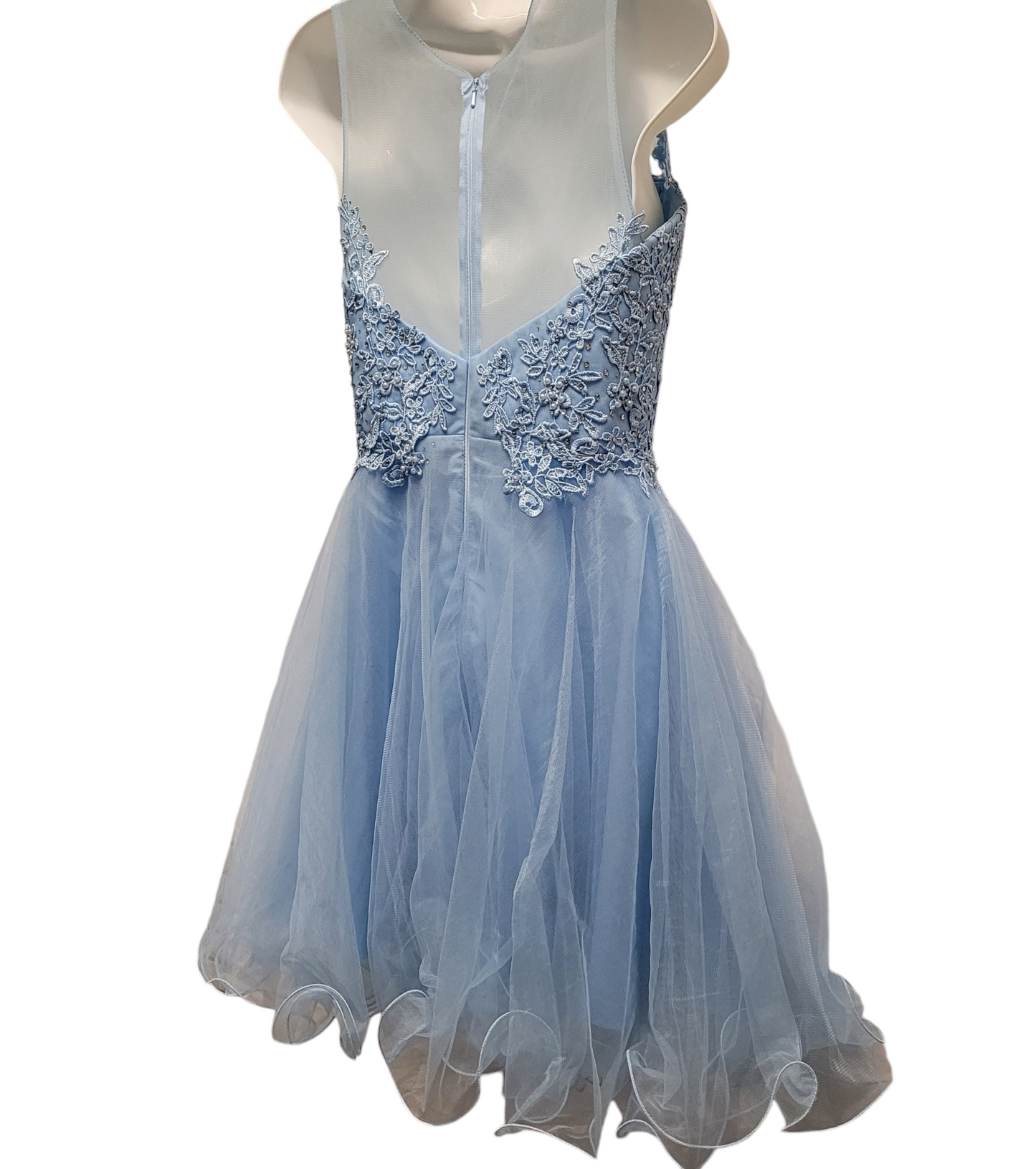 Women's Icy Blue Short Mesh Sweetheart Dress