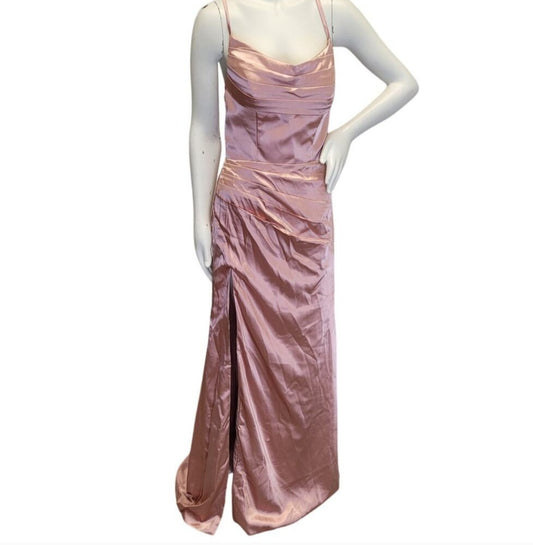 Dusty Rose Strappy Halo Dress Scoop Neckline with Corset Back