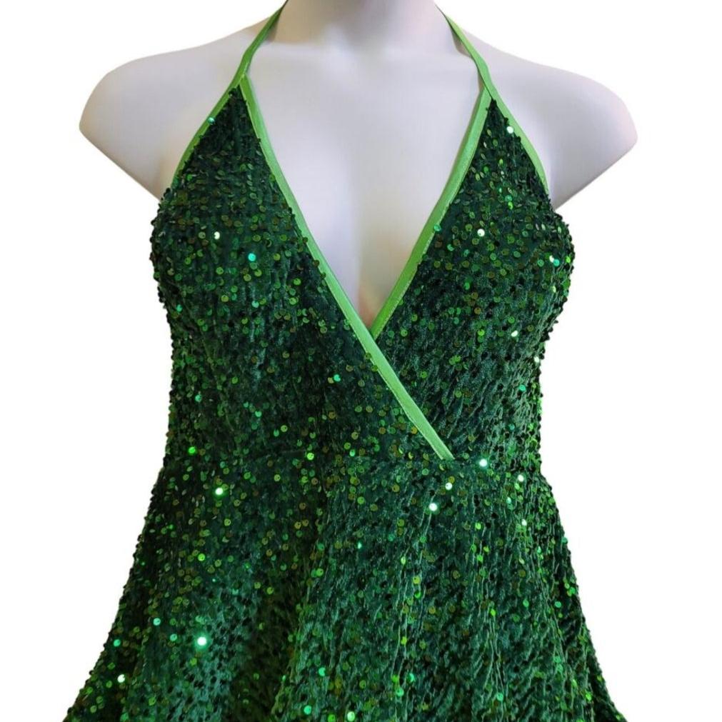 Women's Shamrock Green V Neck Halter Short Dress