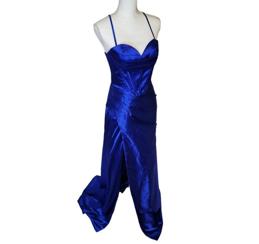Sapphire Blue Strappy Halo Dress Sweetheart Neckline with Corset Back