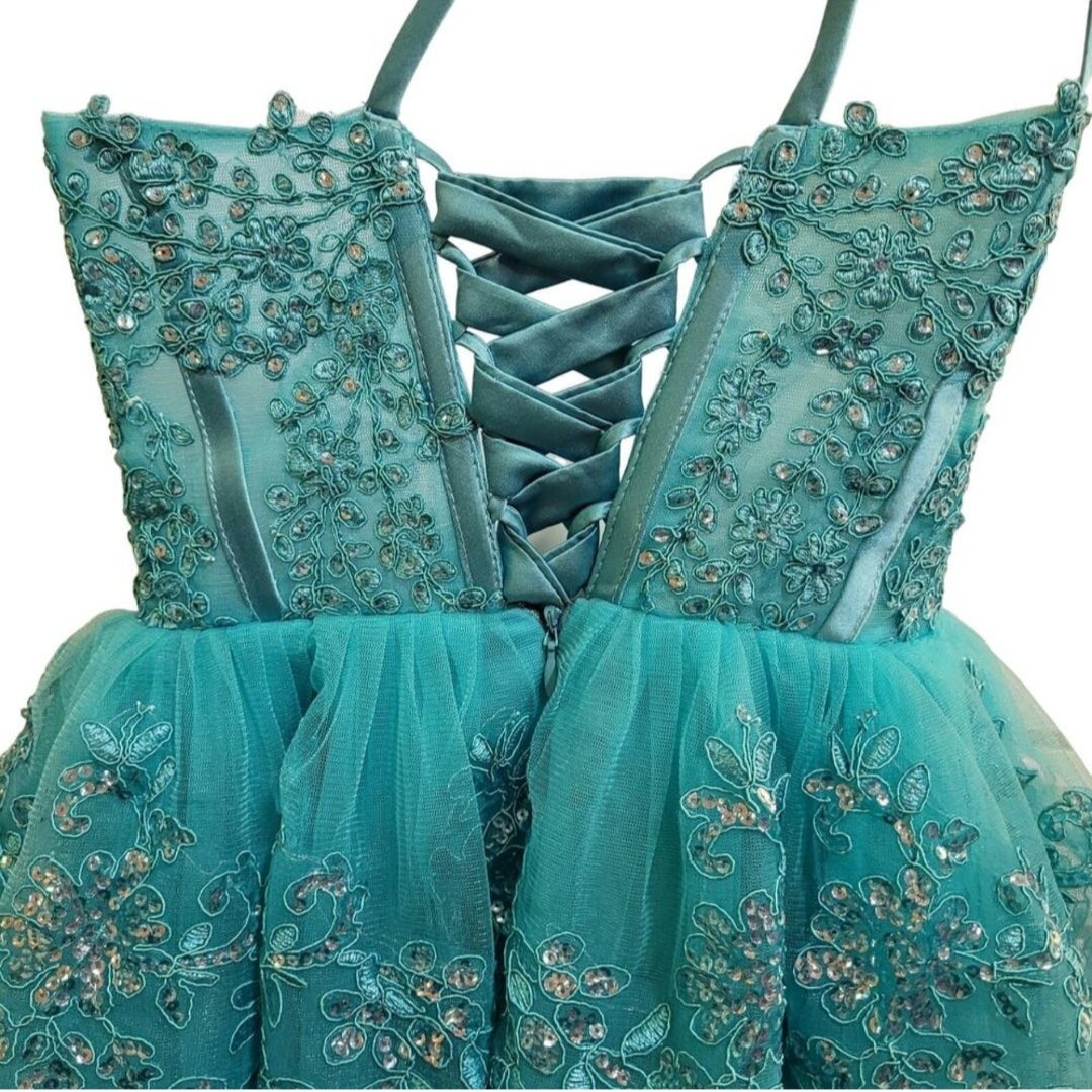 Women's Teal One Shoulder Asymmetrical Tiered Short Dress