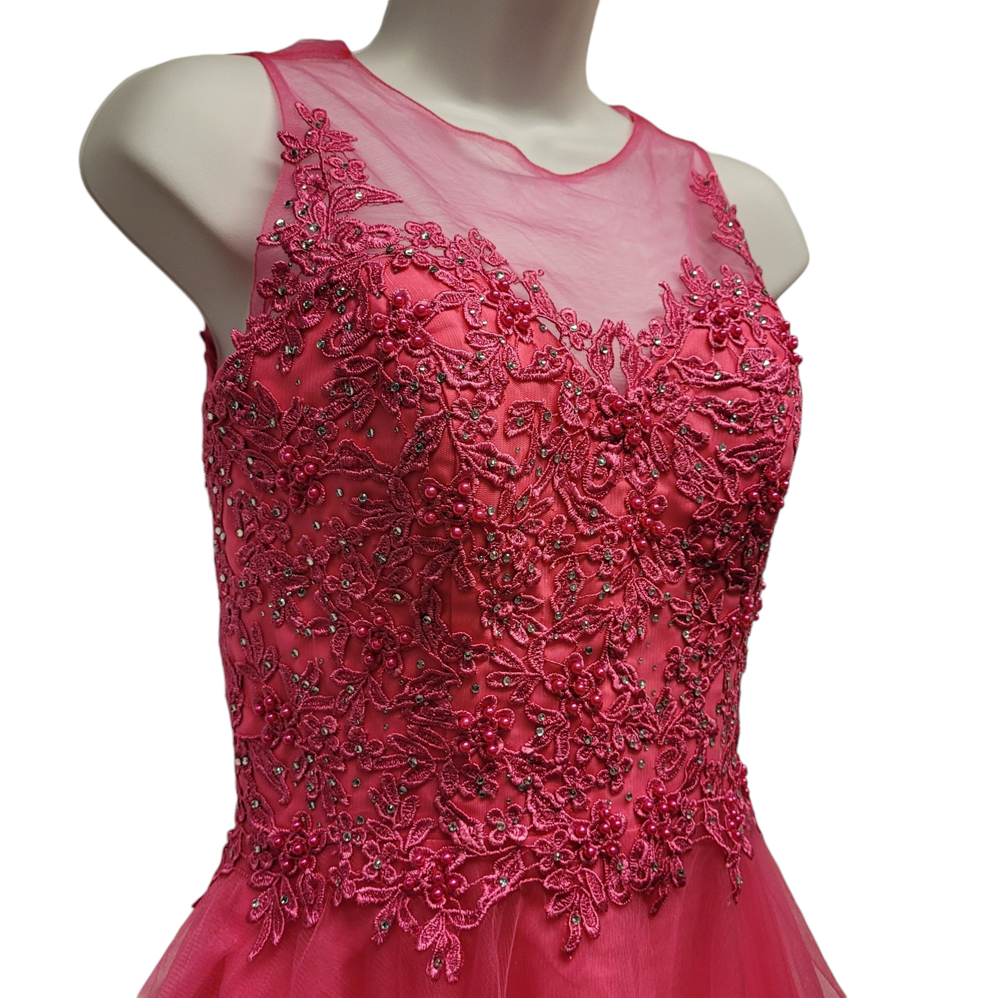 Women's Hot Pink Short Mesh Top Sweetheart Dress