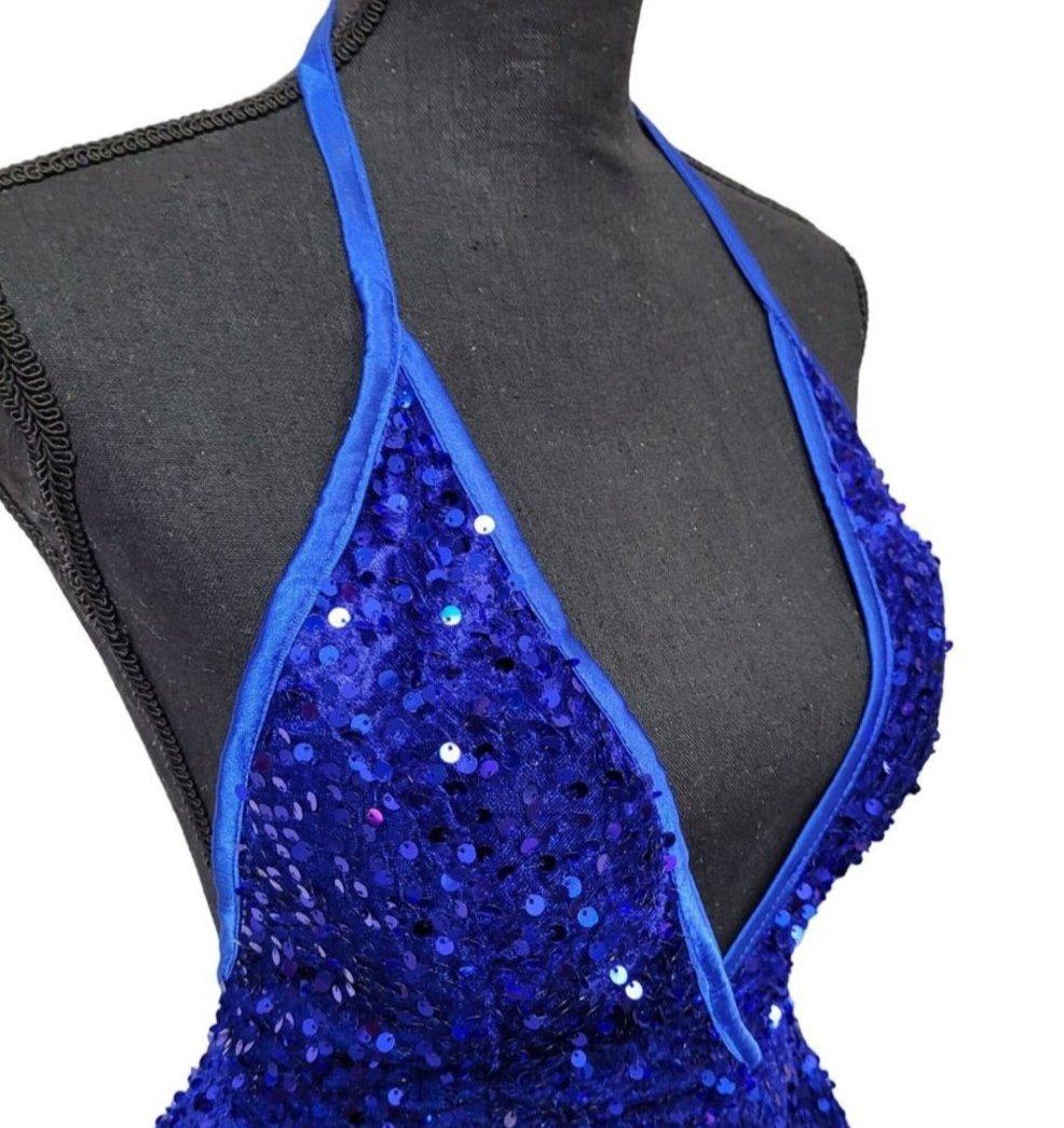 Women's Sapphire Blue V Neck Halter Short Dress