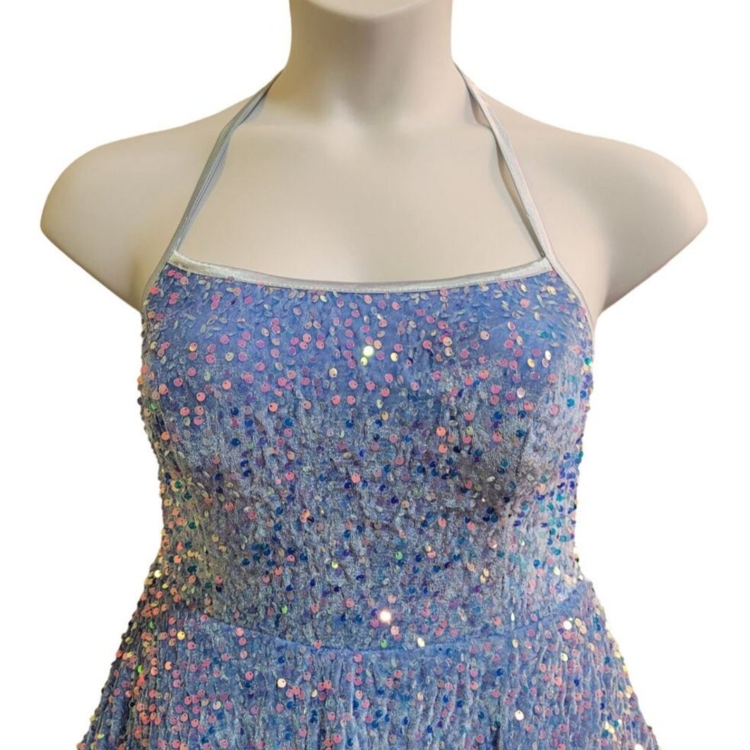 Women's Icy Blue Scoop Neck Halter Short Dress
