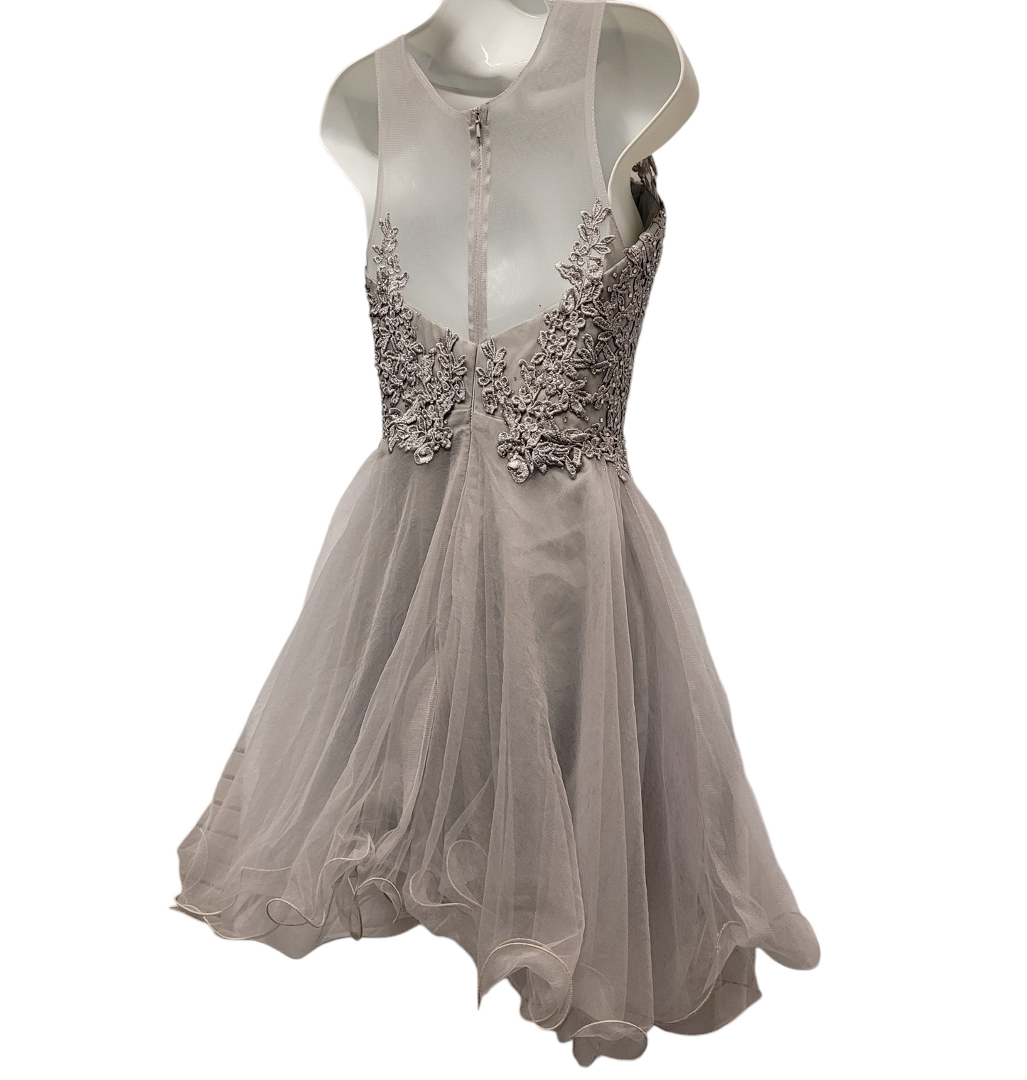 Women's Gray Short Mesh Sweetheart Dress