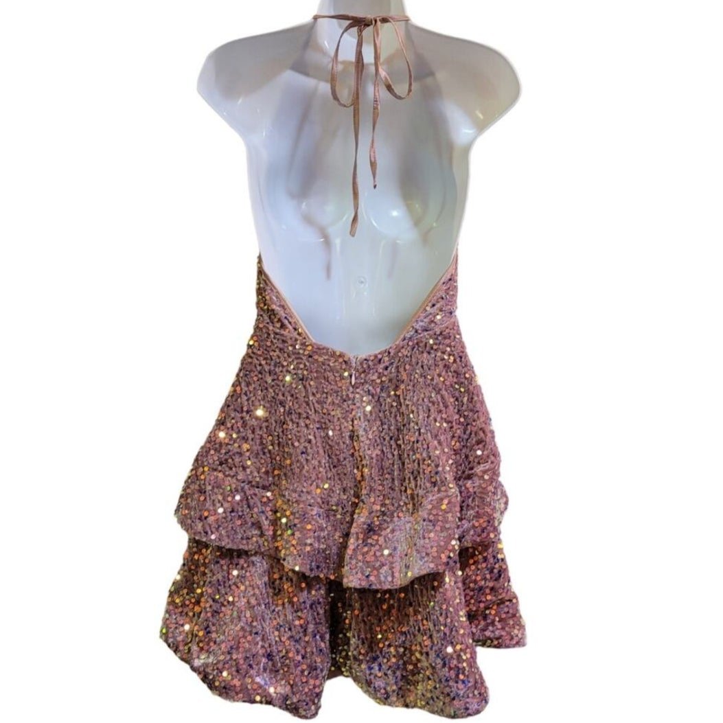 Women's Mauve V Neck Halter Short Dress