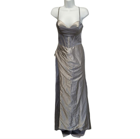 Silver Strappy Halo Dress Sweetheart Neckline with Corset Back