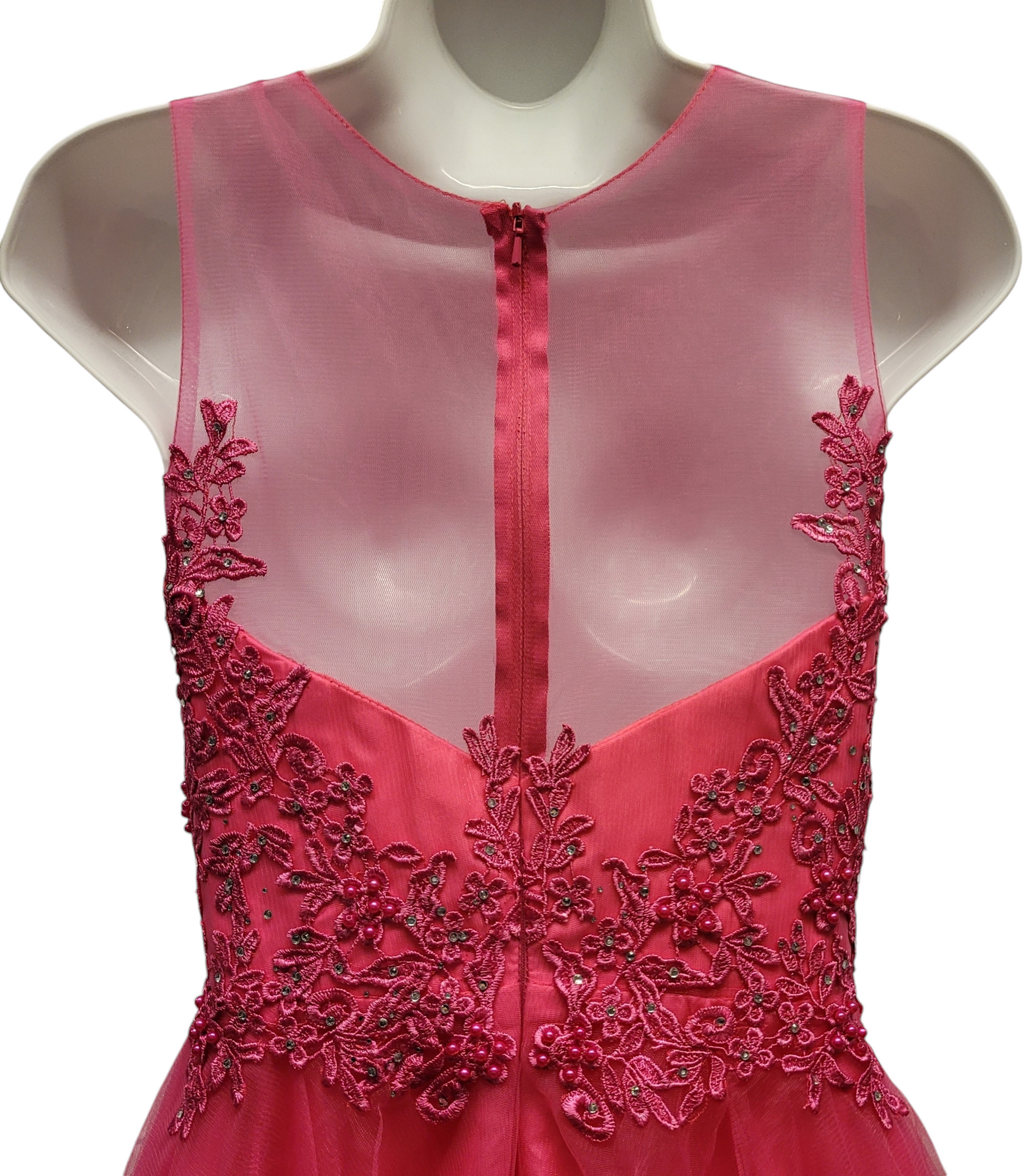 Women's Hot Pink Short Mesh Top Sweetheart Dress