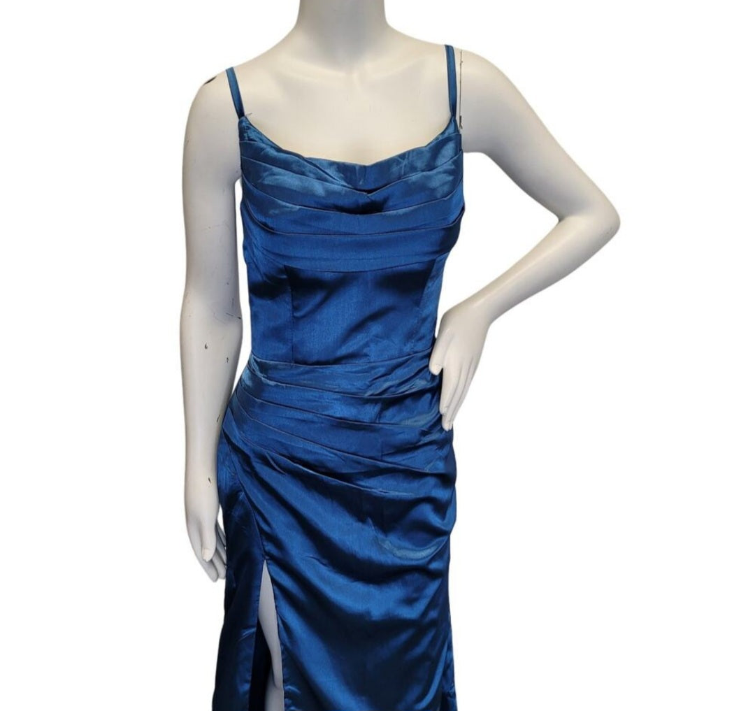 Teal Strappy Halo Dress Scoop Neckline with Corset Back