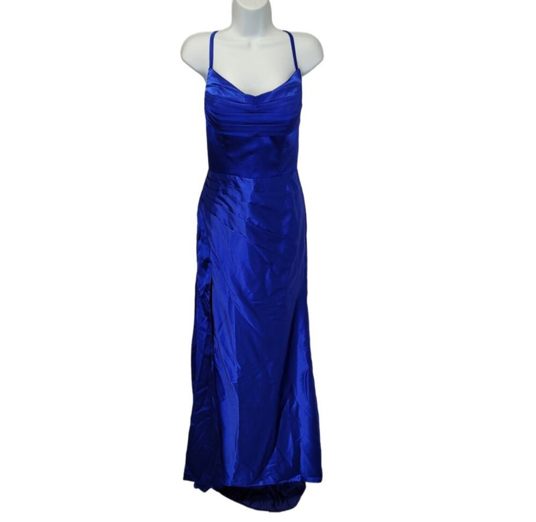 Sapphire Blue Strappy Halo Dress Scoop Neckline with Corset Back