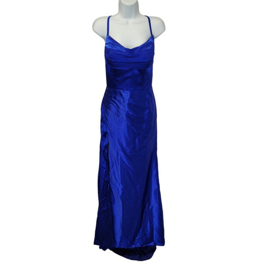 Sapphire Blue Strappy Halo Dress Scoop Neckline with Corset Back