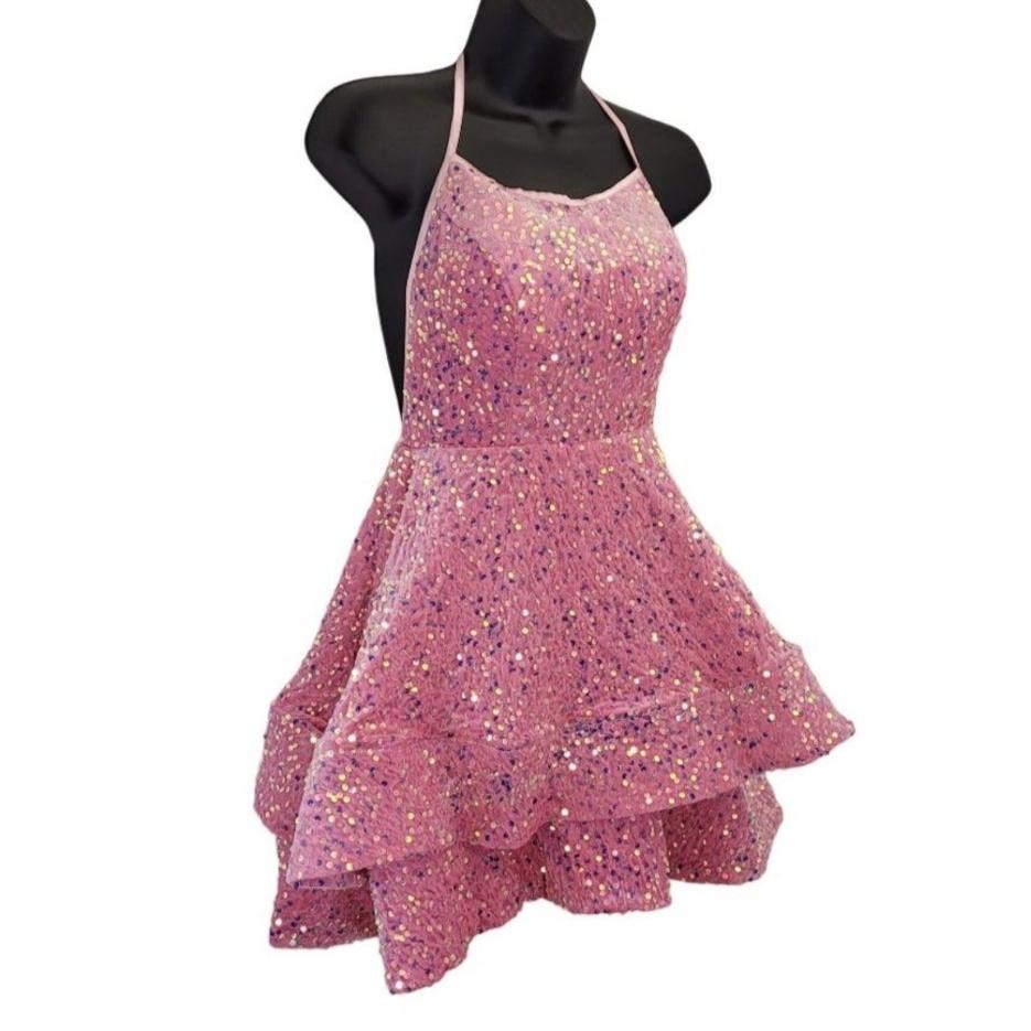 Women's Bubblegum Pink Scoop Neck Halter Short Dress