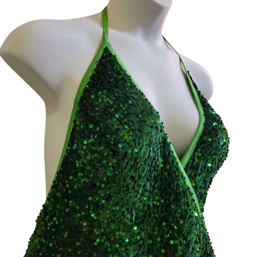 Women's Shamrock Green V Neck Halter Short Dress