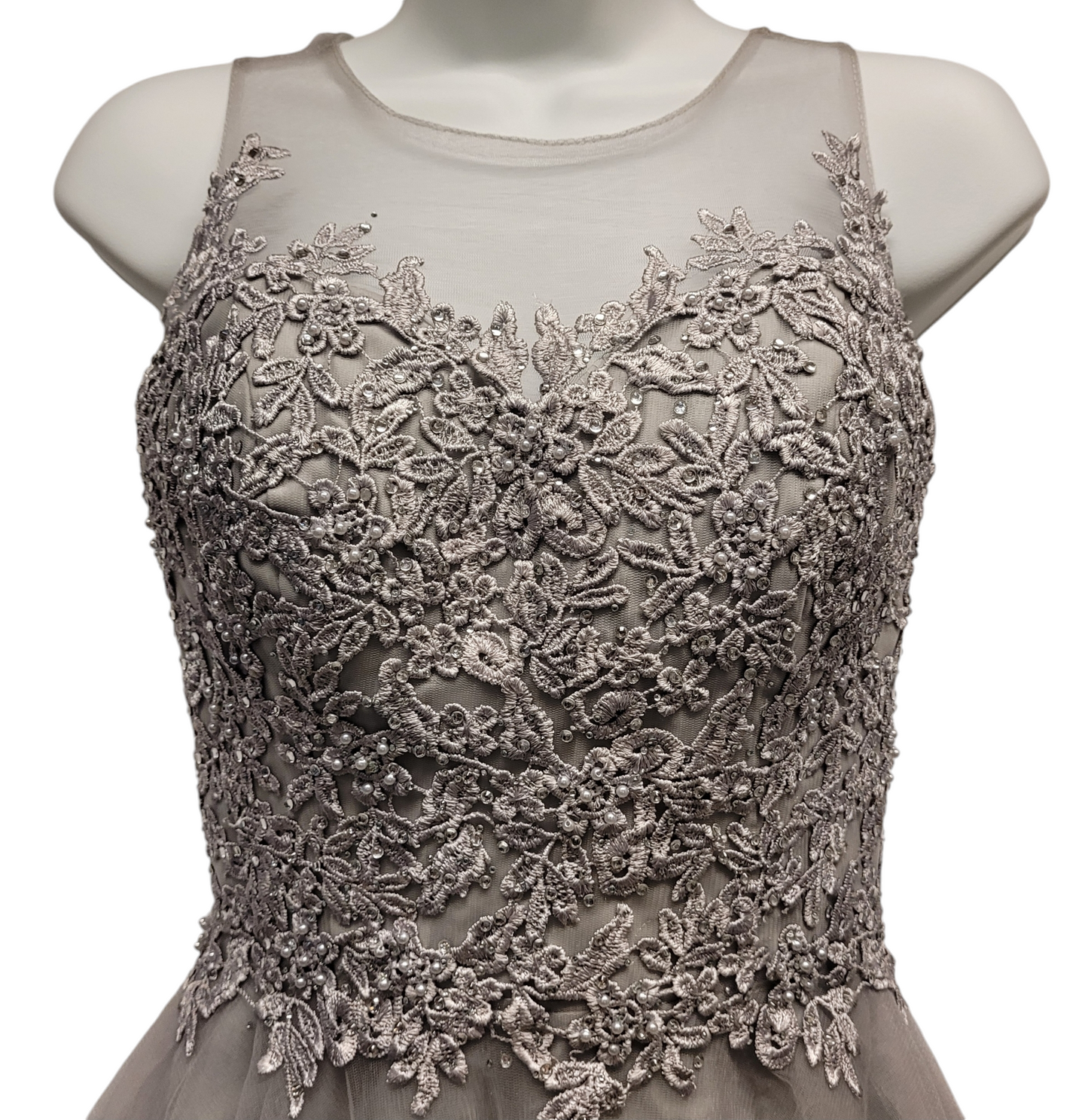 Women's Gray Short Mesh Sweetheart Dress