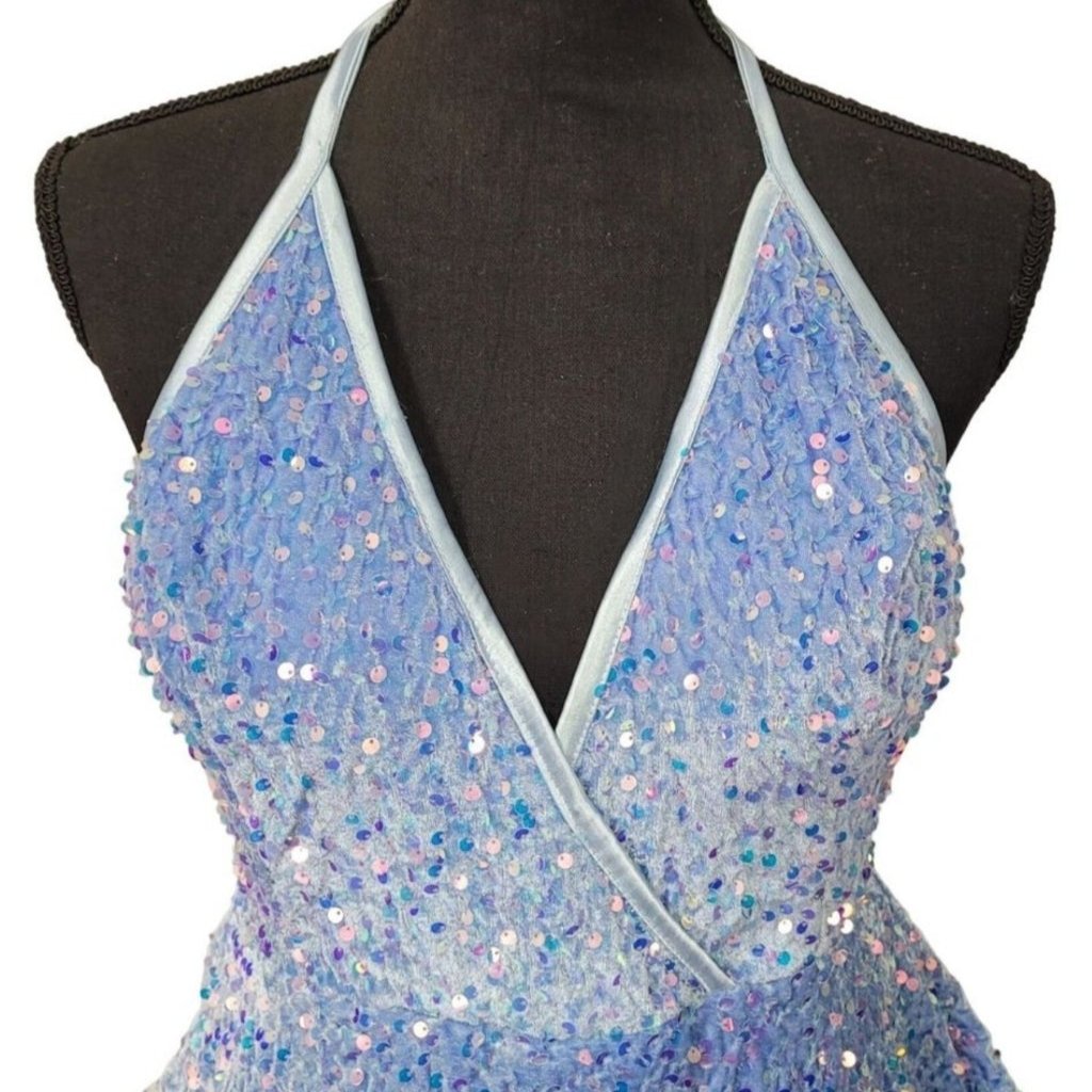 Women's Icy Blue V Neck Halter Short Dress