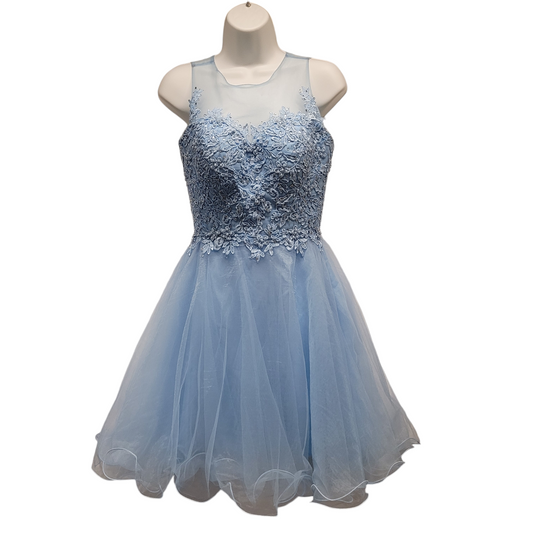 Women's Icy Blue Short Mesh Sweetheart Dress