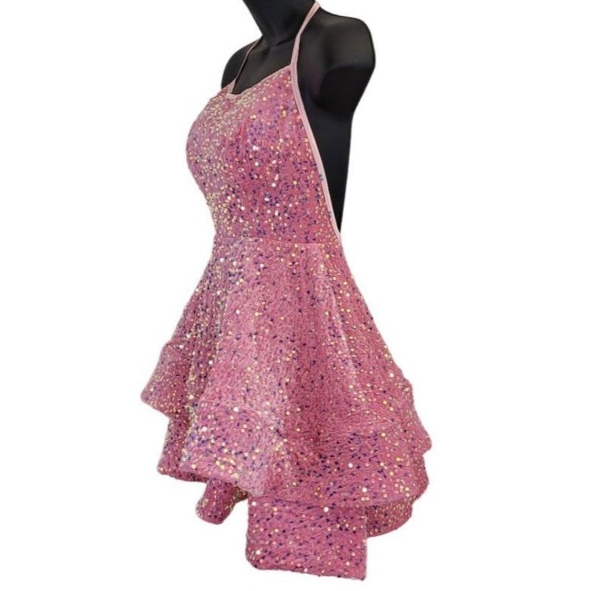 Women's Bubblegum Pink Scoop Neck Halter Short Dress