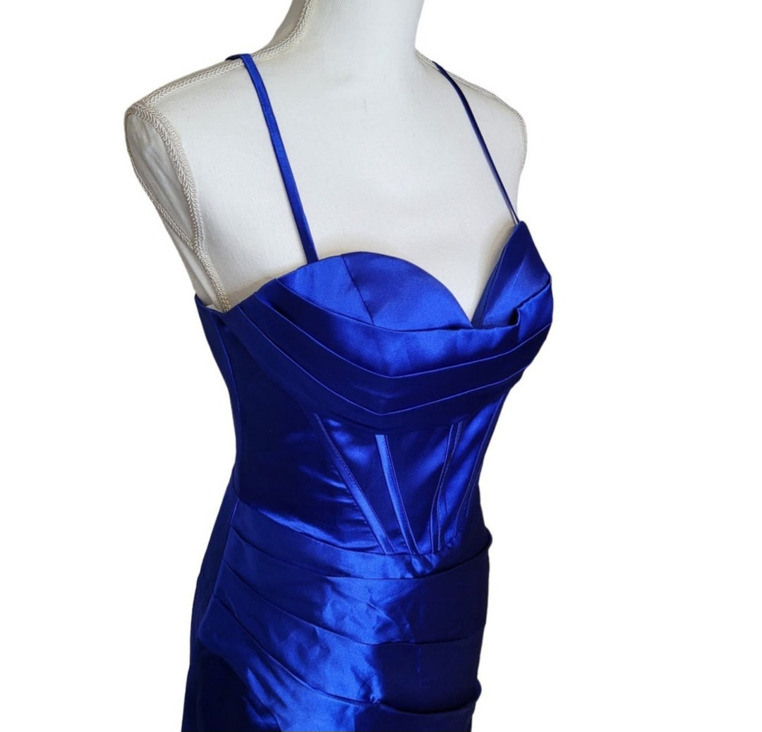 Sapphire Blue Strappy Halo Dress Sweetheart Neckline with Corset Back