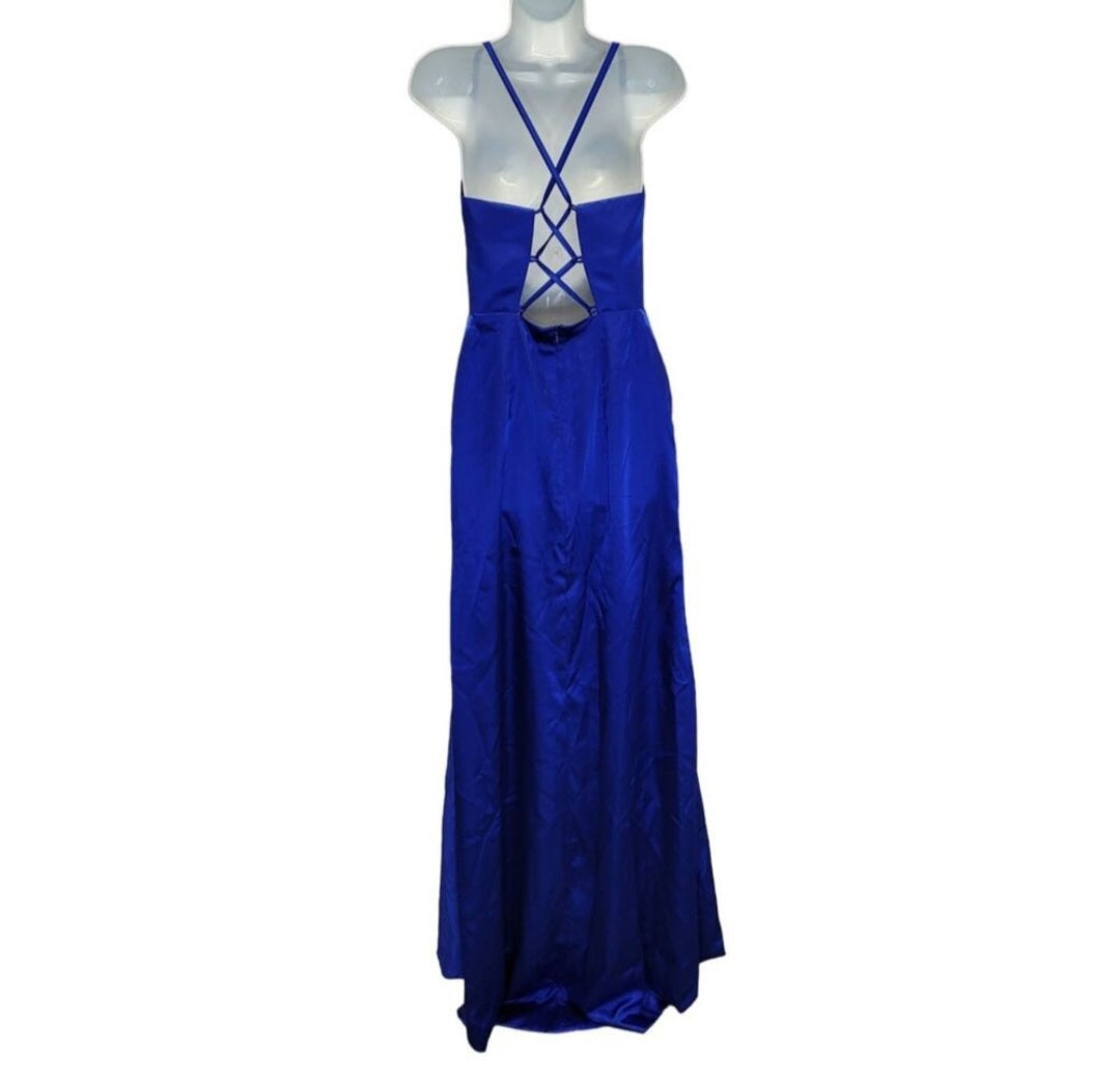 Sapphire Blue Strappy Halo Dress Scoop Neckline with Corset Back