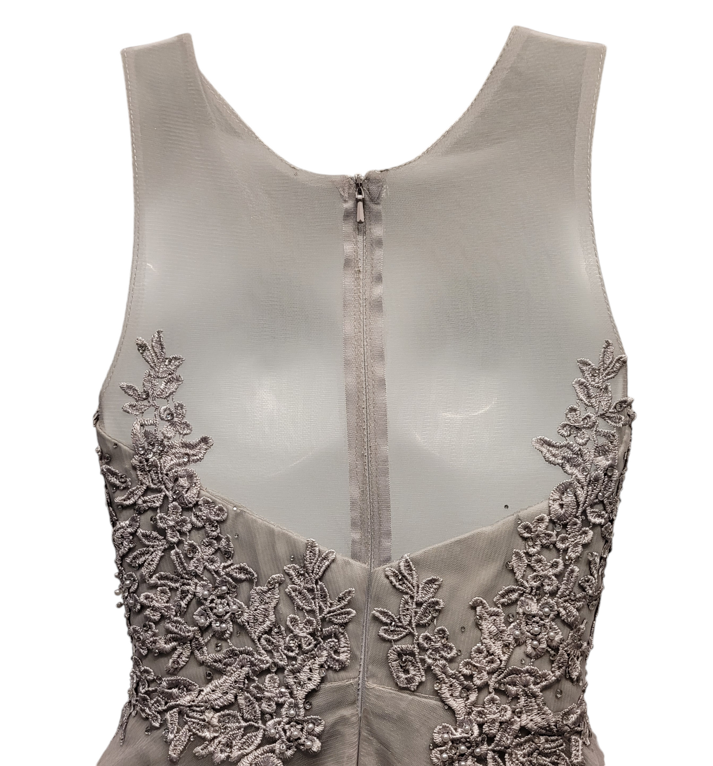 Women's Gray Short Mesh Sweetheart Dress