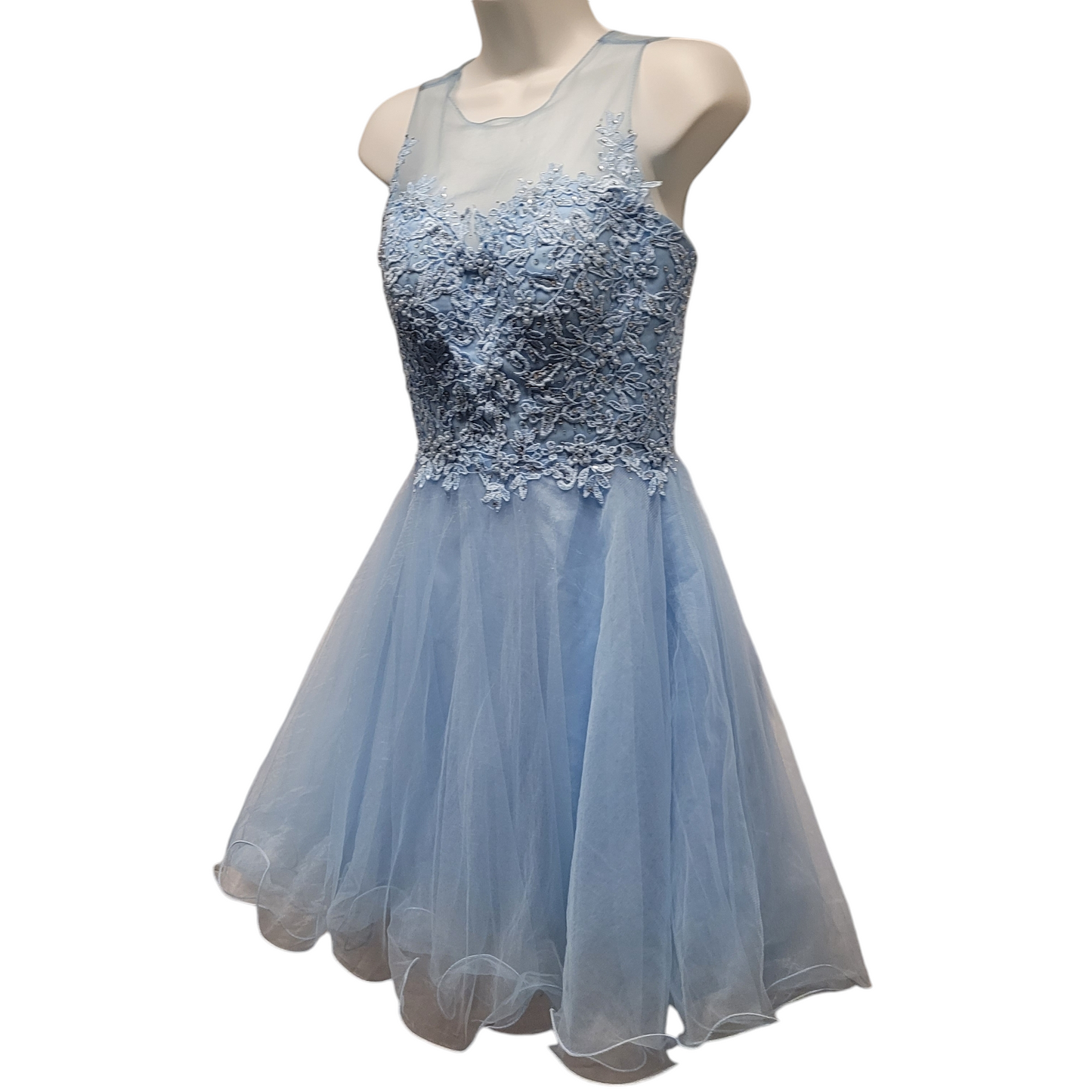 Women's Icy Blue Short Mesh Sweetheart Dress
