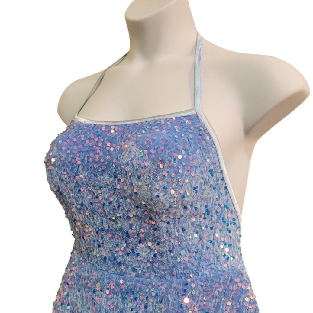 Women's Icy Blue Scoop Neck Halter Short Dress