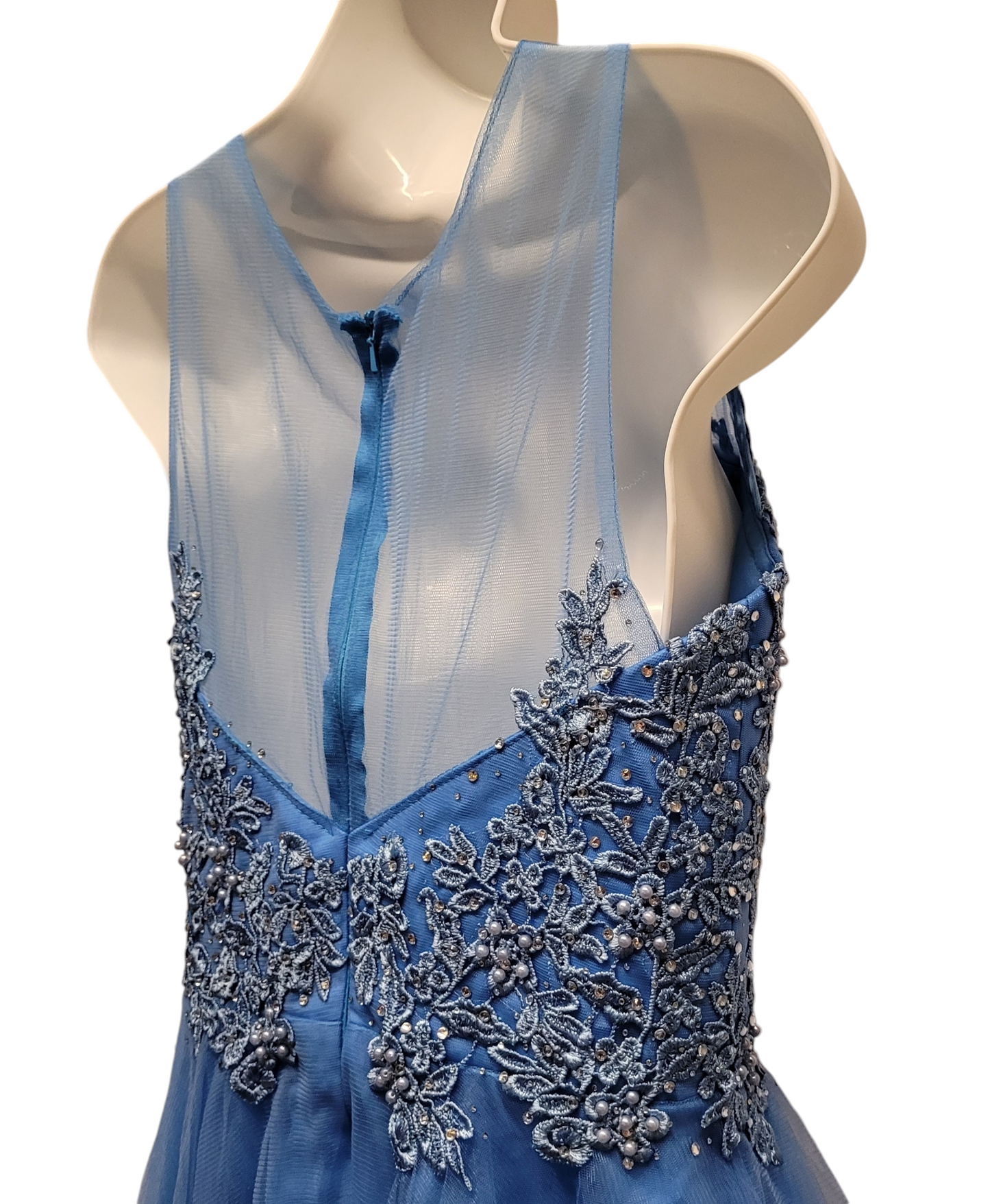 Women's Peacock Blue Short Mesh Top Sweetheart Dress