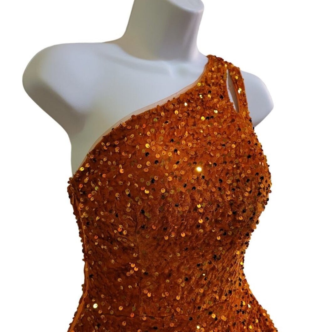 Women's Orange One Shoulder with Cutout Asymmetrical Short Dress