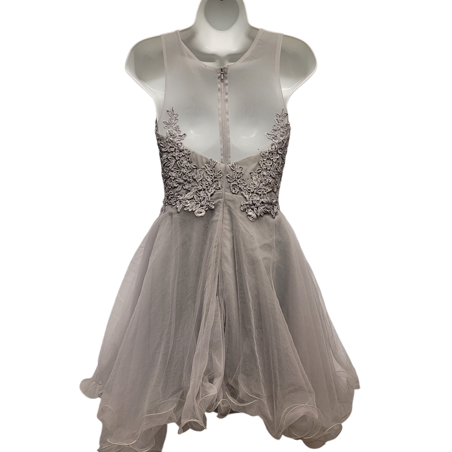 Women's Gray Short Mesh Sweetheart Dress