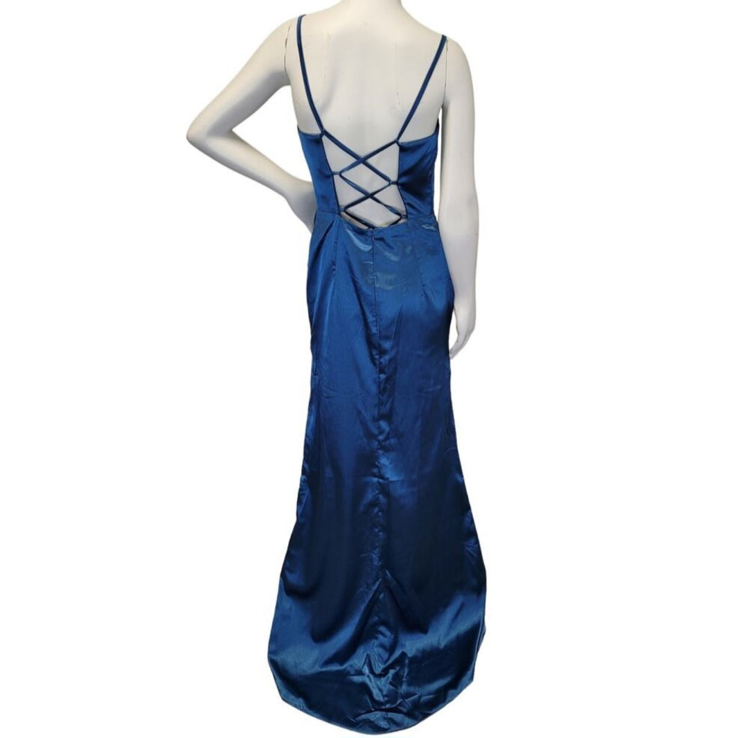 Teal Strappy Halo Dress Scoop Neckline with Corset Back