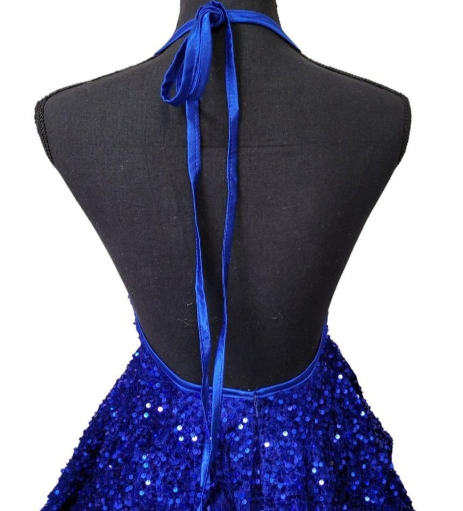 Women's Sapphire Blue V Neck Halter Short Dress