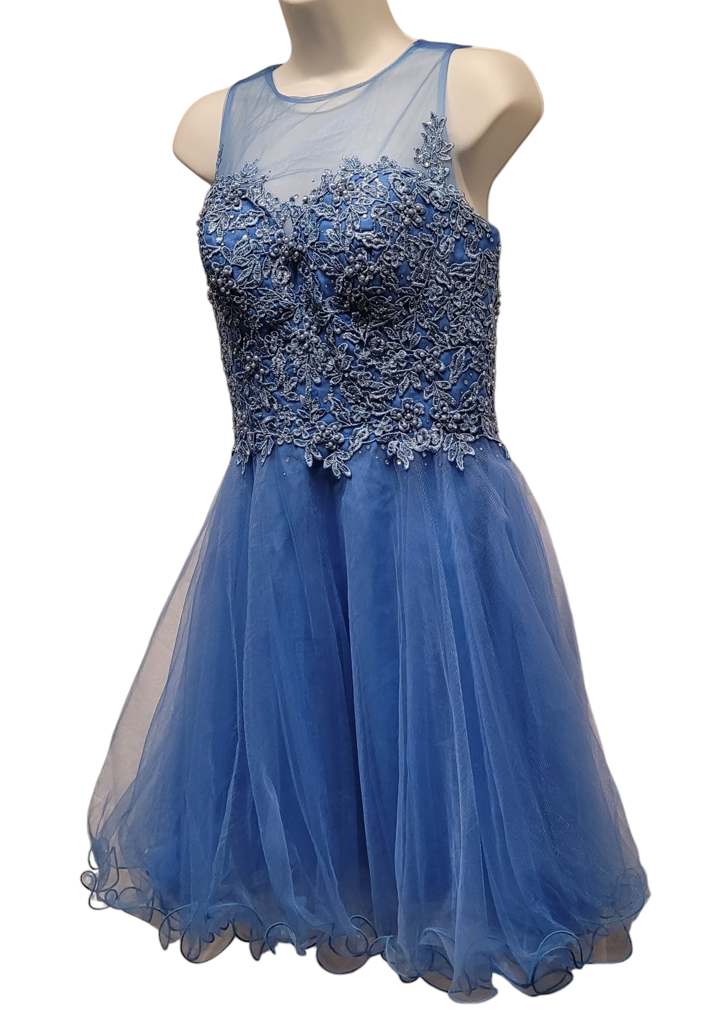 Women's Peacock Blue Short Mesh Top Sweetheart Dress