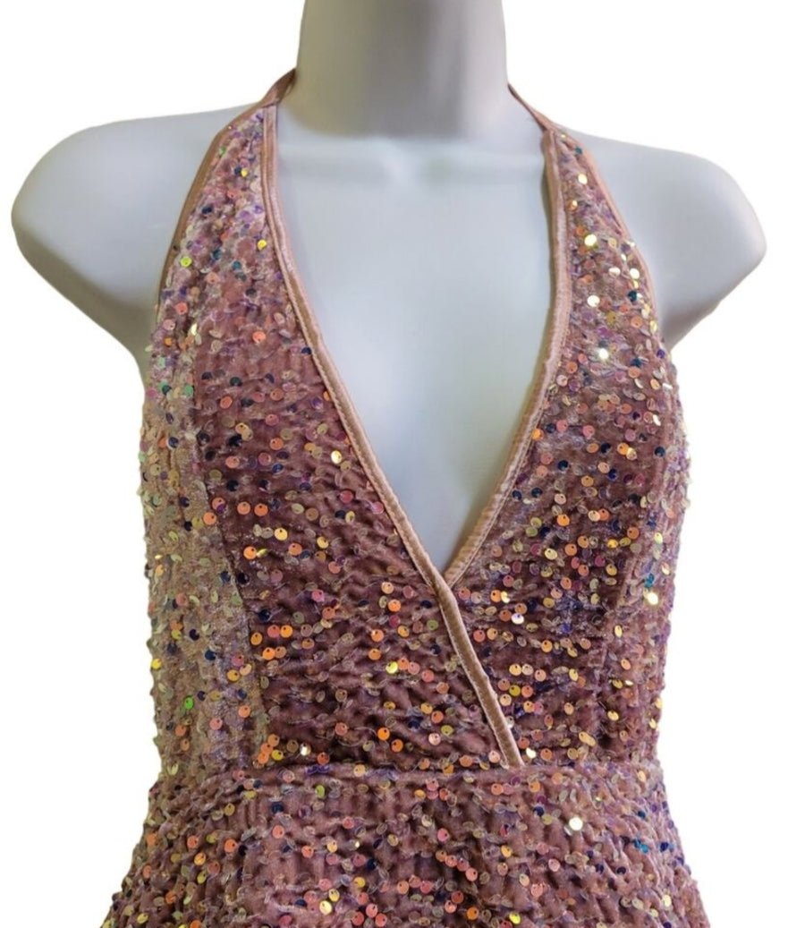 Women's Mauve V Neck Halter Short Dress