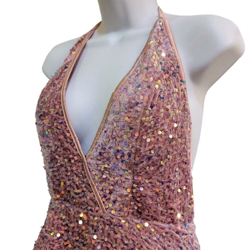 Women's Mauve V Neck Halter Short Dress