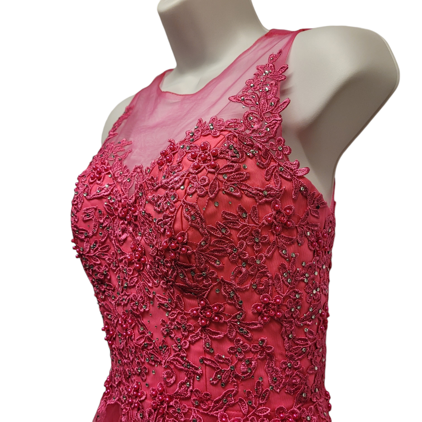 Women's Hot Pink Short Mesh Top Sweetheart Dress