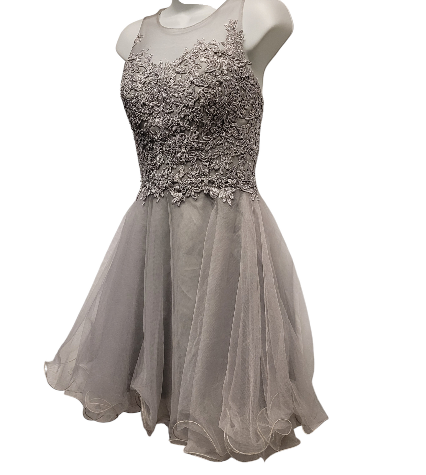 Women's Gray Short Mesh Sweetheart Dress