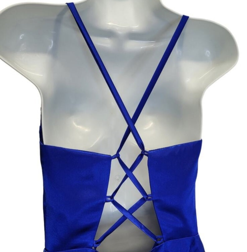 Sapphire Blue Strappy Halo Dress Scoop Neckline with Corset Back